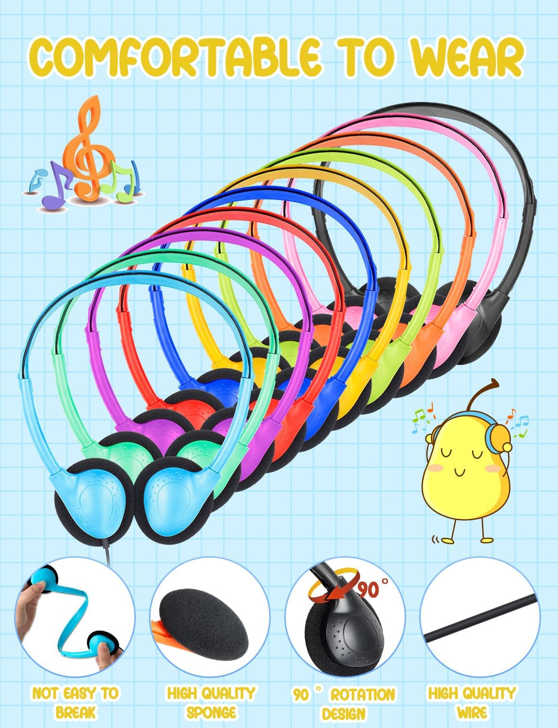 18 Pack Kids Headphones Bulk School Classroom Wired Students Teens Boy Girl Jack