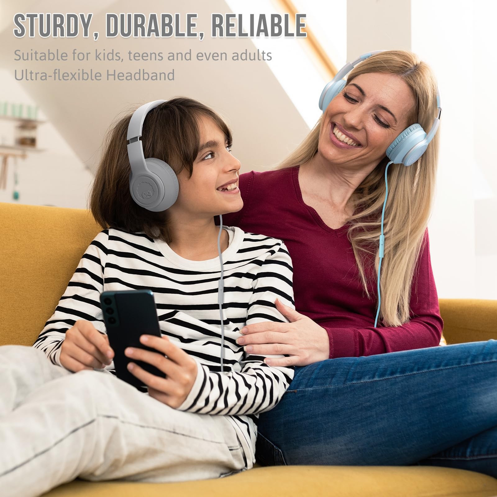 L22 Wired Headphones for Kids Girls Boys Women with Microphone, Foldable Ster…