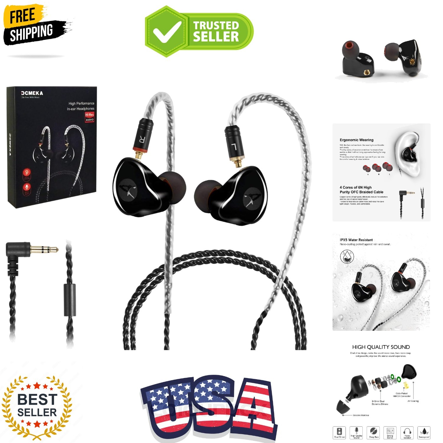 in Ear Monitor Headphones, HiFi Stereo IEM Earphones, Dynamic Dual Driver Wir…