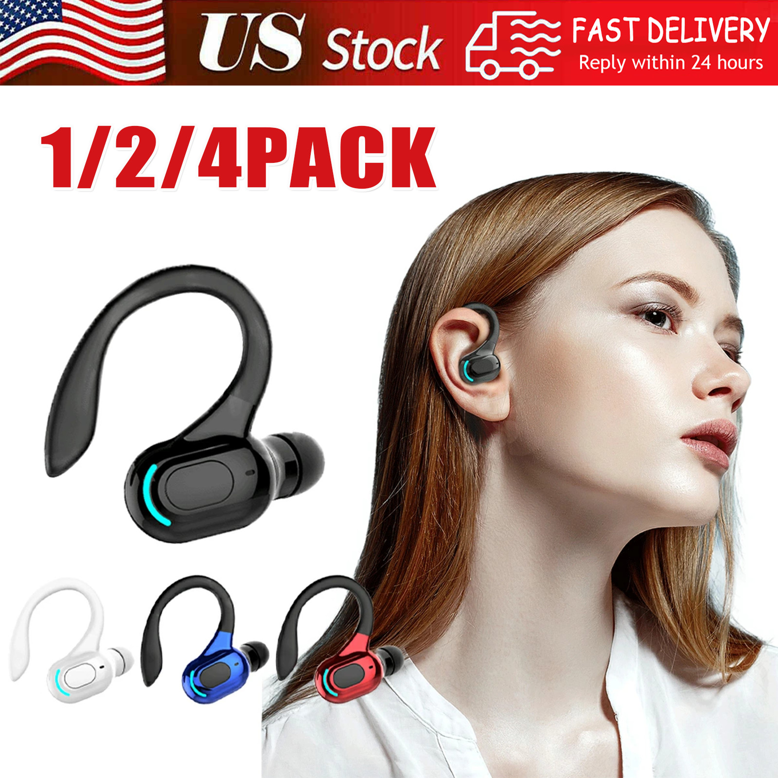 Bluetooth 5.2 Headset Wireless Earbuds Earphones Stereo Headphones Ear Hook USA