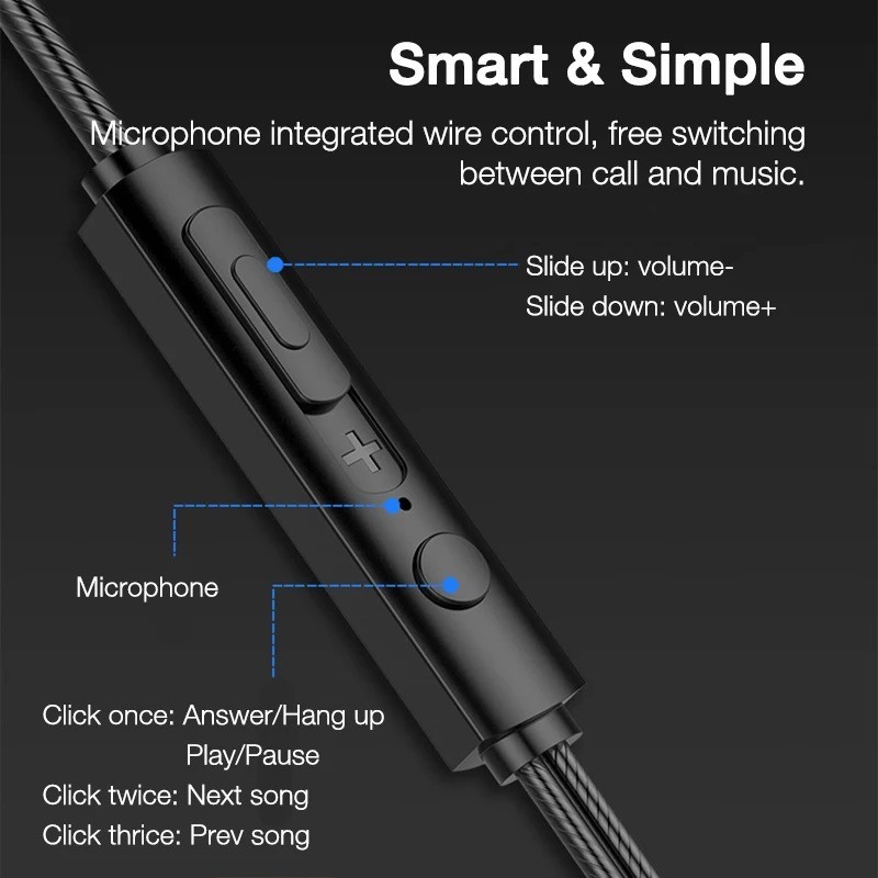 3.5mm Wired Headphones In Ear Headset Wired Earphones with Microphone Bass Ster