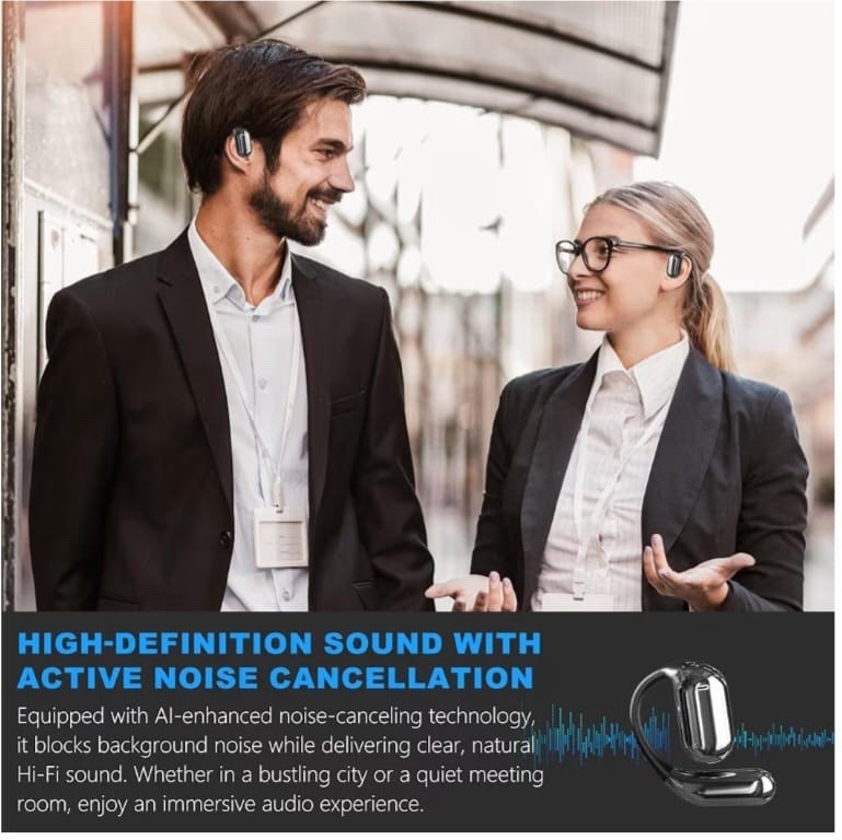YYK Q16 Pro LCD Open-Ear Wireless Translator Earbuds, Noise Cancellation, Black