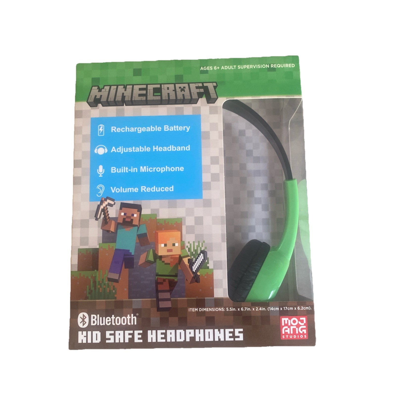 MINECRAFT KID SAFE HEADPHONES BLUETOOTH ADJUSTABLE HEADBAND NEW FREE SHIPPING