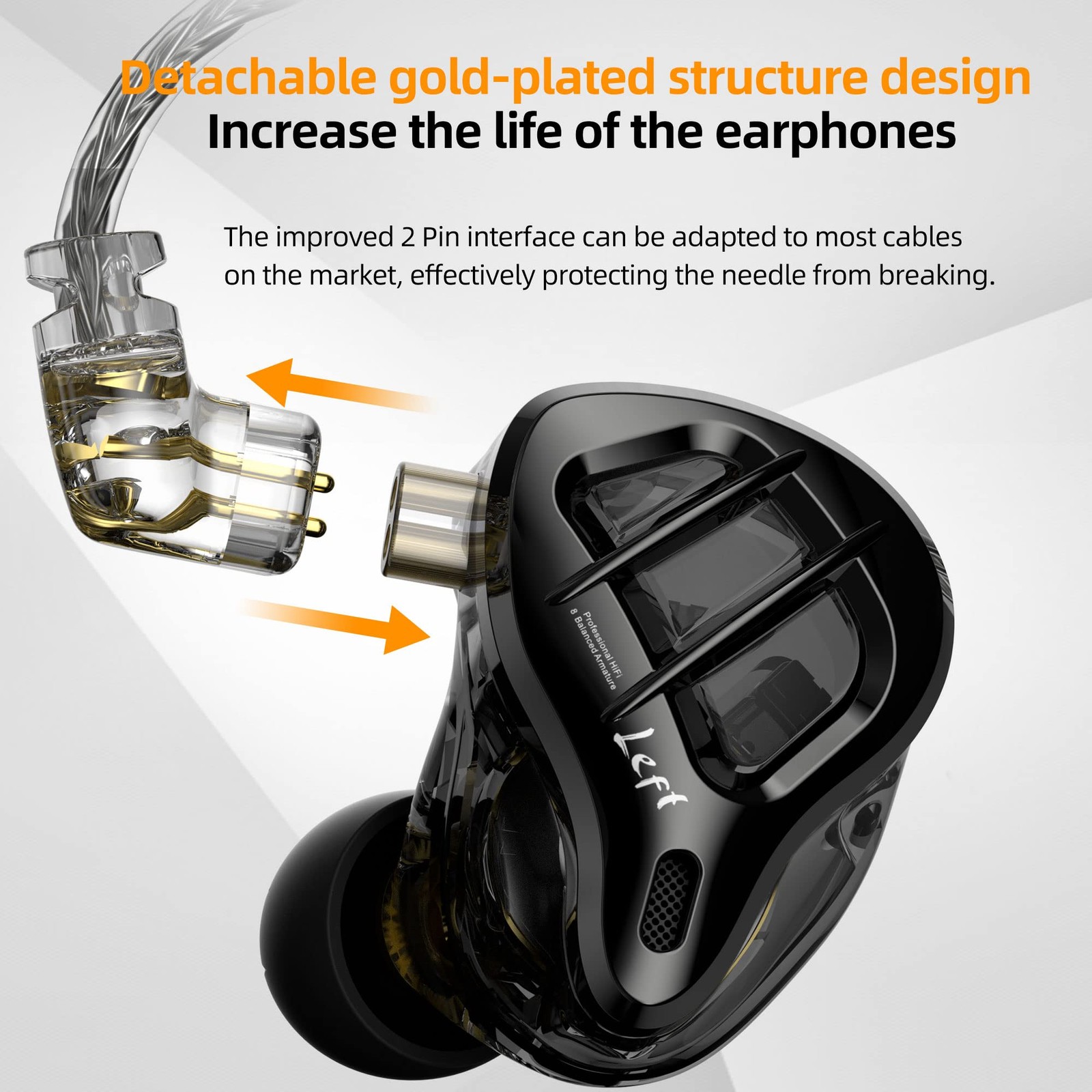 KZ ZAR in-Ear Monitor 7BA+1DD Hybrid Drivers Gaming Earbuds No Mic, Black