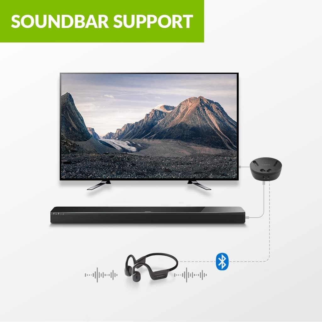 Avantree Medley Air – Wireless Earbuds for TV Listening with Clear Black
