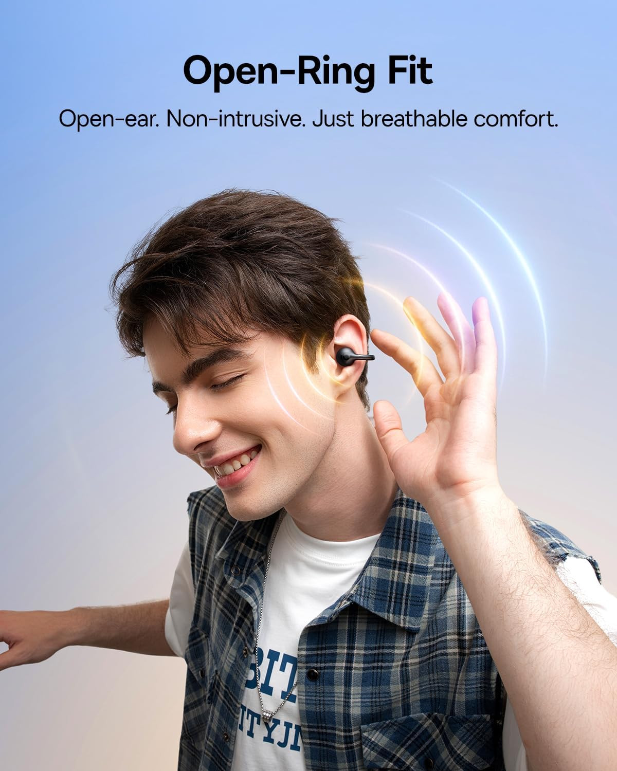 Bass BC1 Open Ear Earbuds Clip-On Headphones, Open-Ring Comfort with Tri-Curve S