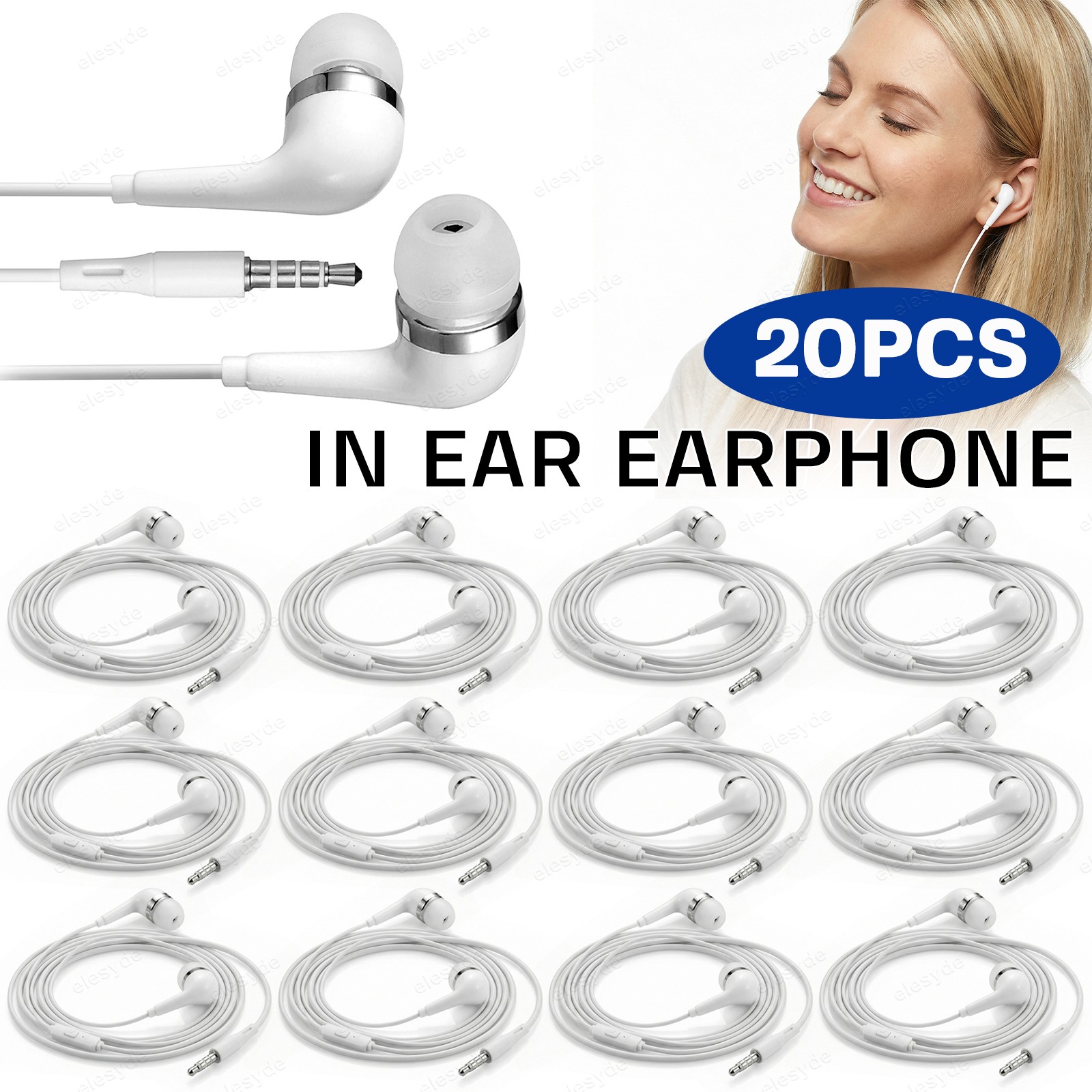 20Pc Universal 3.5MM In-Ear Earphone Headset Headphone Earbud w/ Mic for Samsung