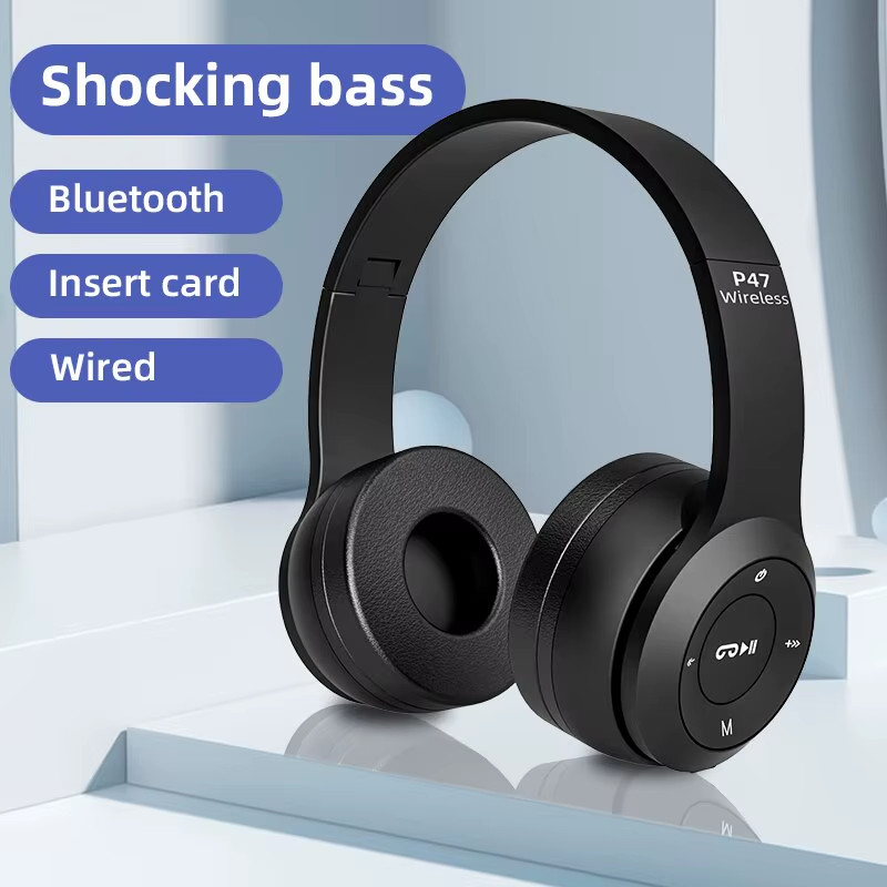 P47 Wireless Headphones Bluetooth 5.0 Earphones Foldable HIFI Stereo Bass for Mu