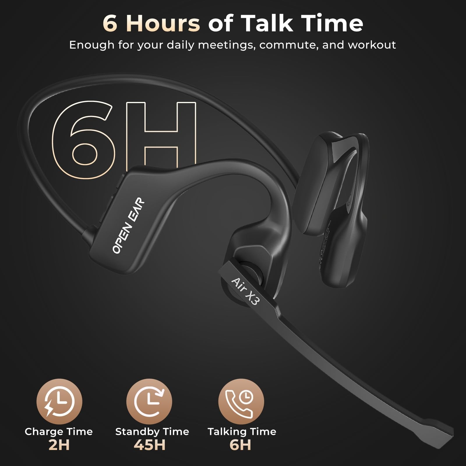 Air Conduction Open Ear Headphones with Mic, AI Noise Cancelling Bluetooth He…