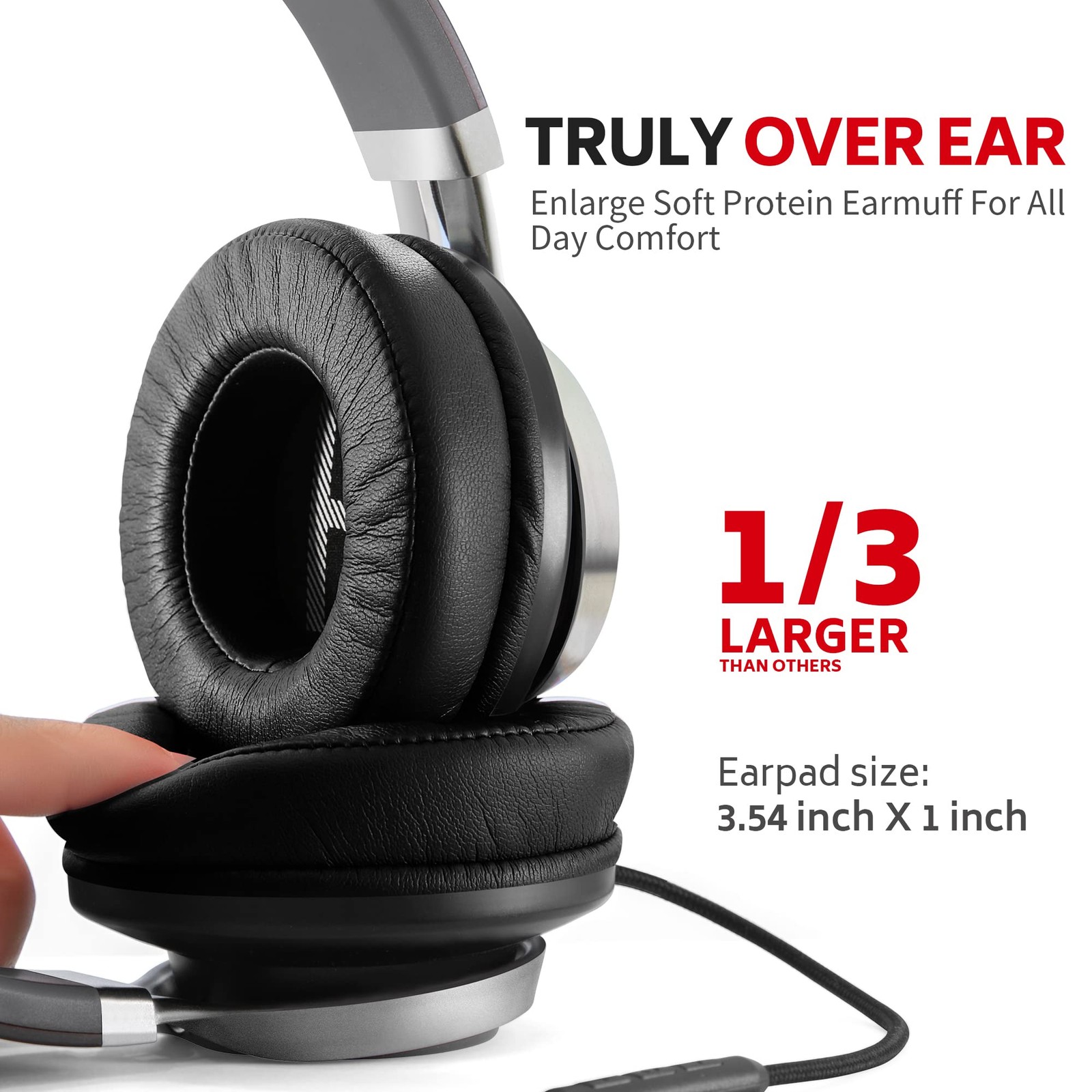 AC01 Headphones Wired Over Ear with Mic Volume Control, Black Grey
