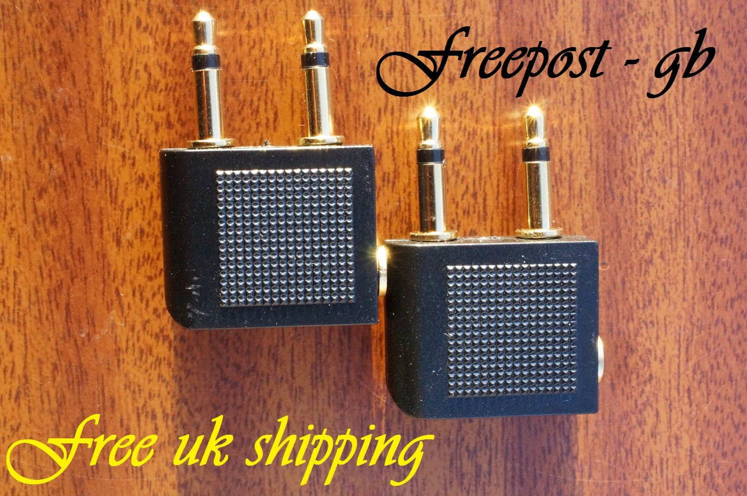 2 x GOLD HEADPHONE ADAPTORS FOR AEROPLANE – USE YOUR OWN EARPHONES ON THE FLIGHT