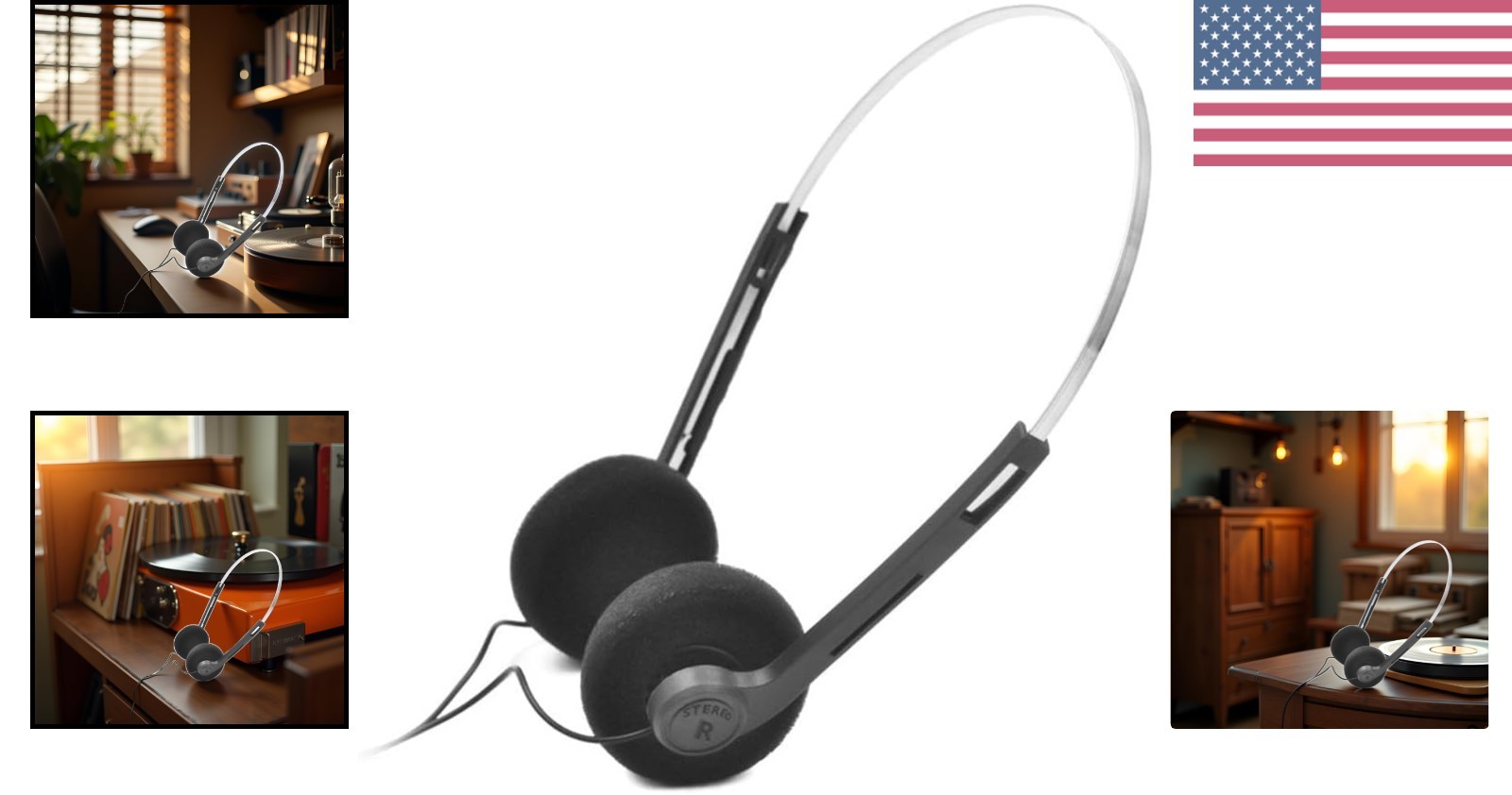 Classic Black Over-Ear Headphones with Adjustable Fit – Perfect for Music Lovers