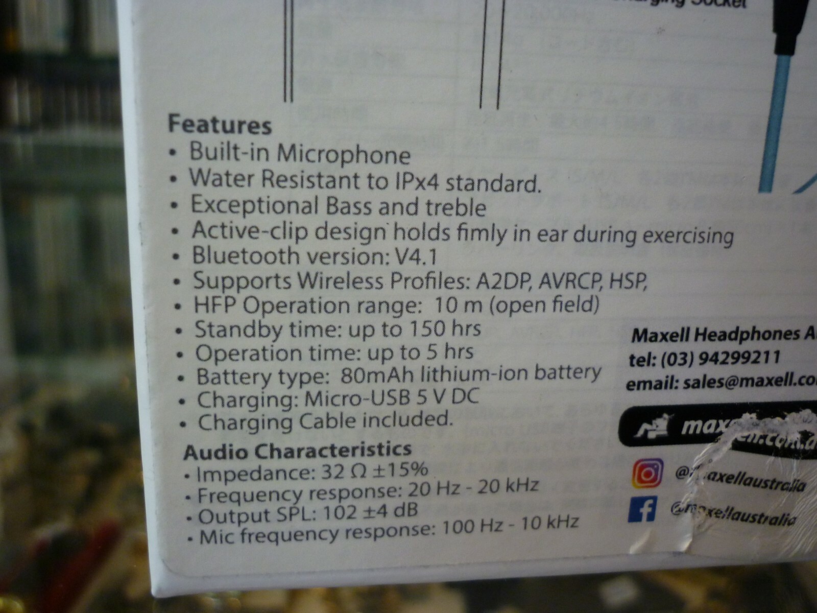 MAXELL (MXH-BTS500) BLUETOOTH SPORT EARBUDS IN BOX – AUSSIE STOCK !