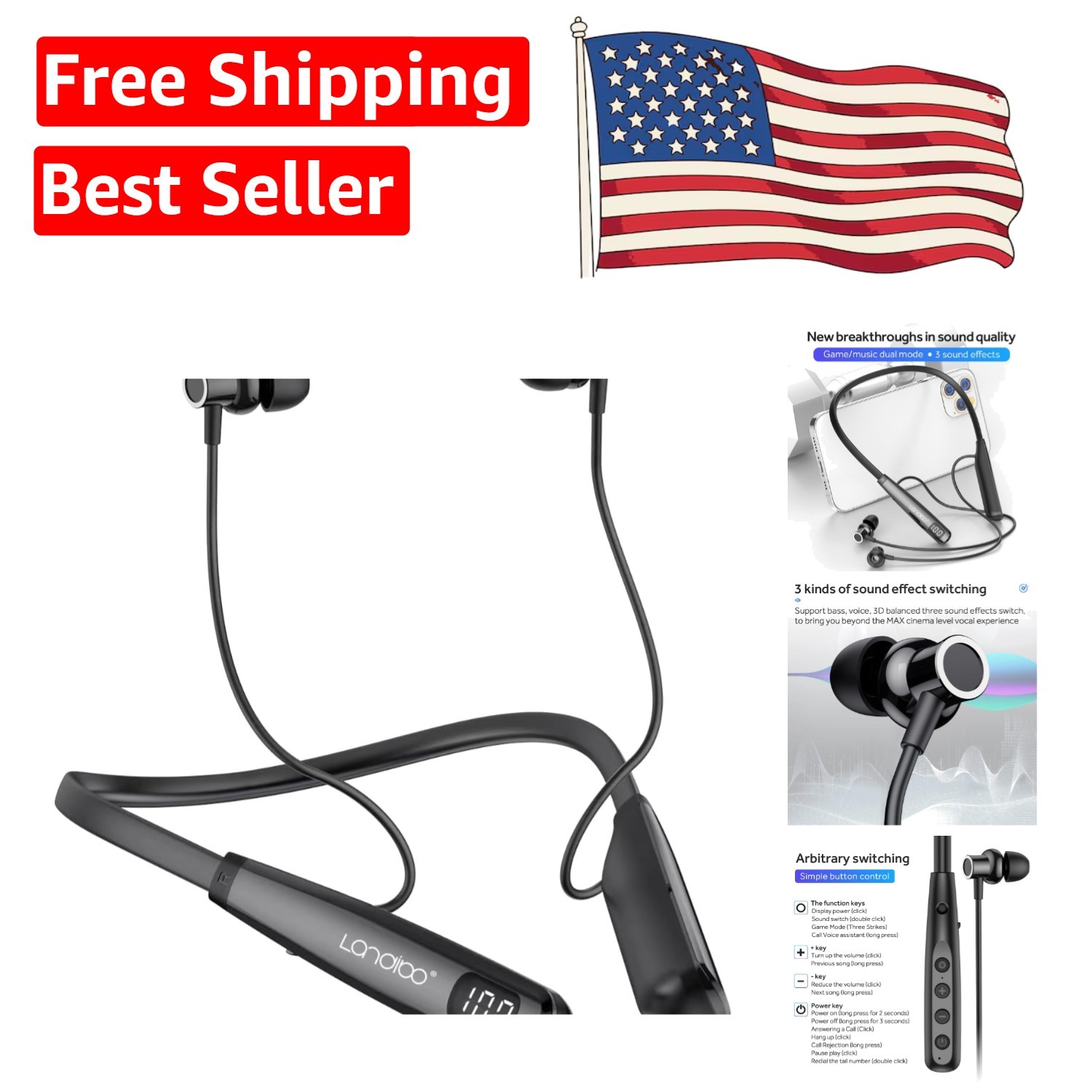 Ergonomic In-Ear Bluetooth Earphones with 100 Hours Playback & Noise Reduction