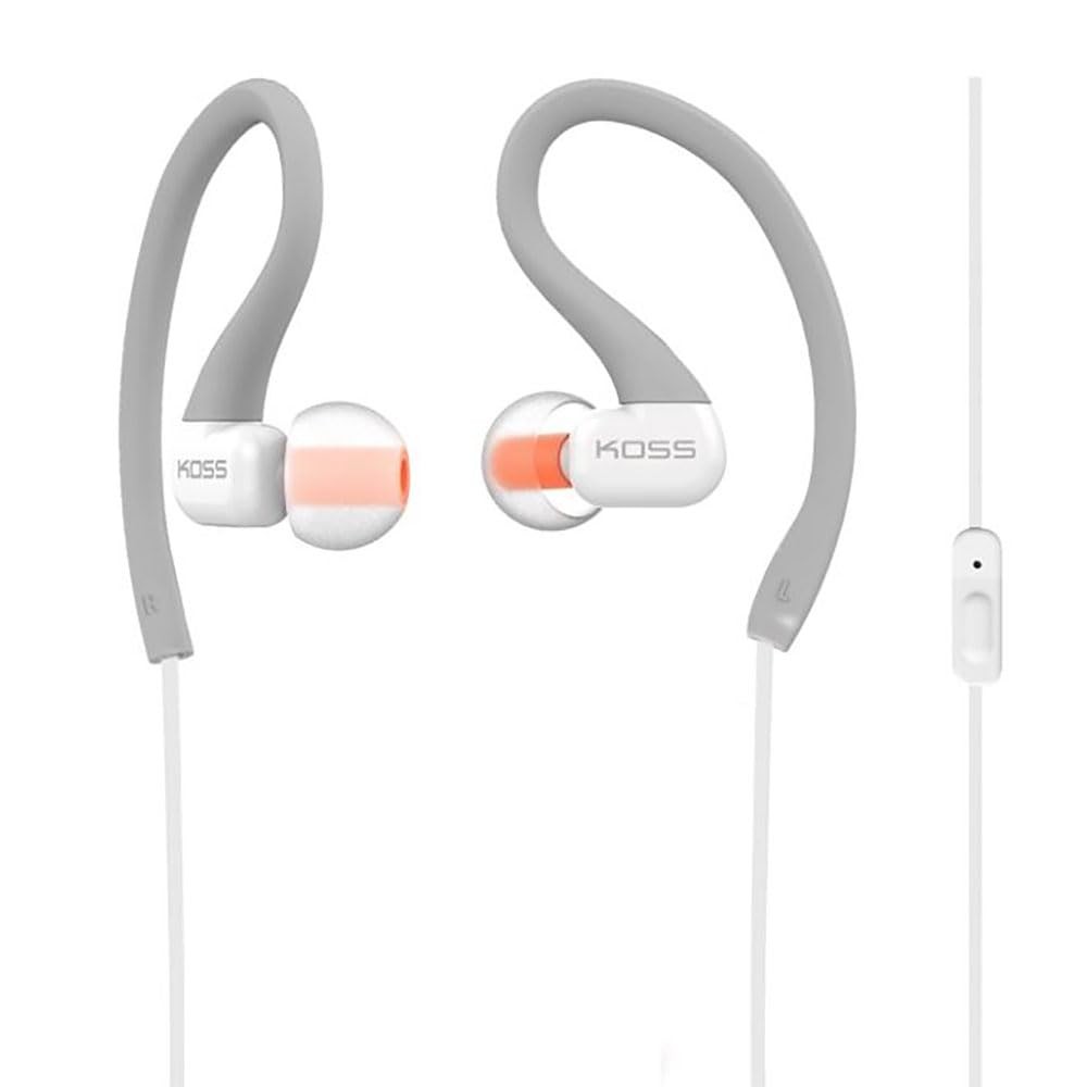 Koss KSC32iGry In-Ear Sport Clip Headphones, In-Line Microphone, 1 Size, Gray