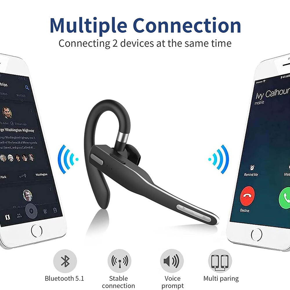 Bluetooth 5.1 Wireless Headset Earpiece Mic Earbud Noise Cancelling Headphone US