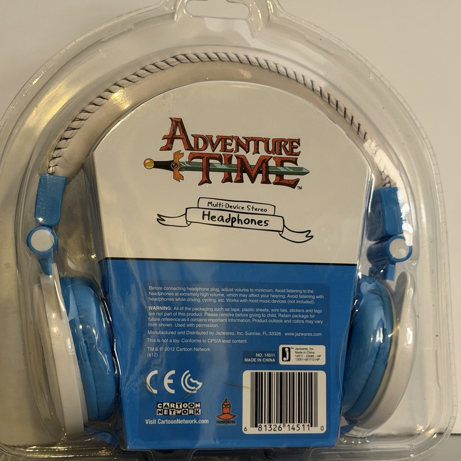 Jazwares Adventure Time Finn On-Ear Stereo Headphones 3.5mm Blue/White 14511