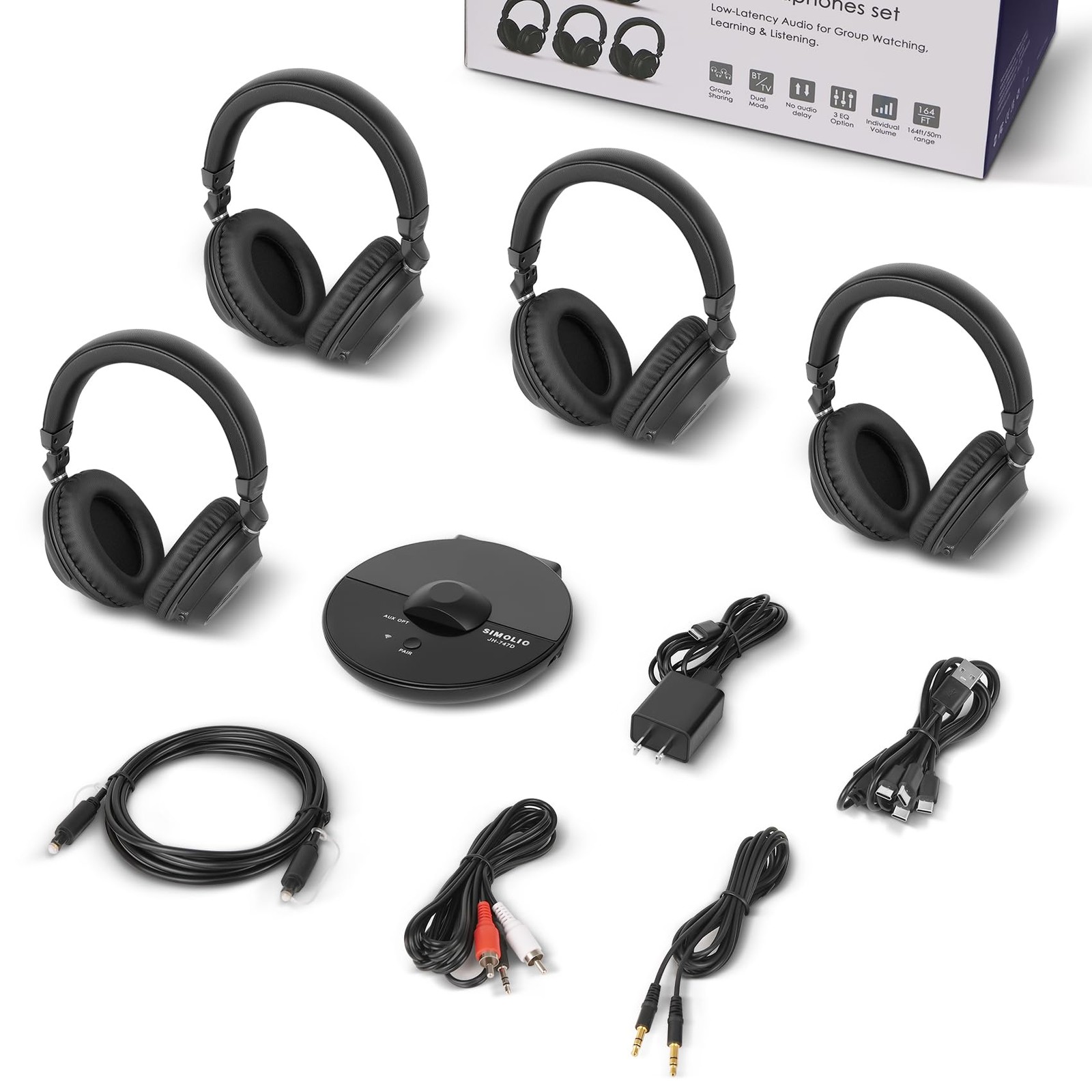 SIMOLIO Bluetooth Wireless Headphones for TV Group Listening Clear Sound Black