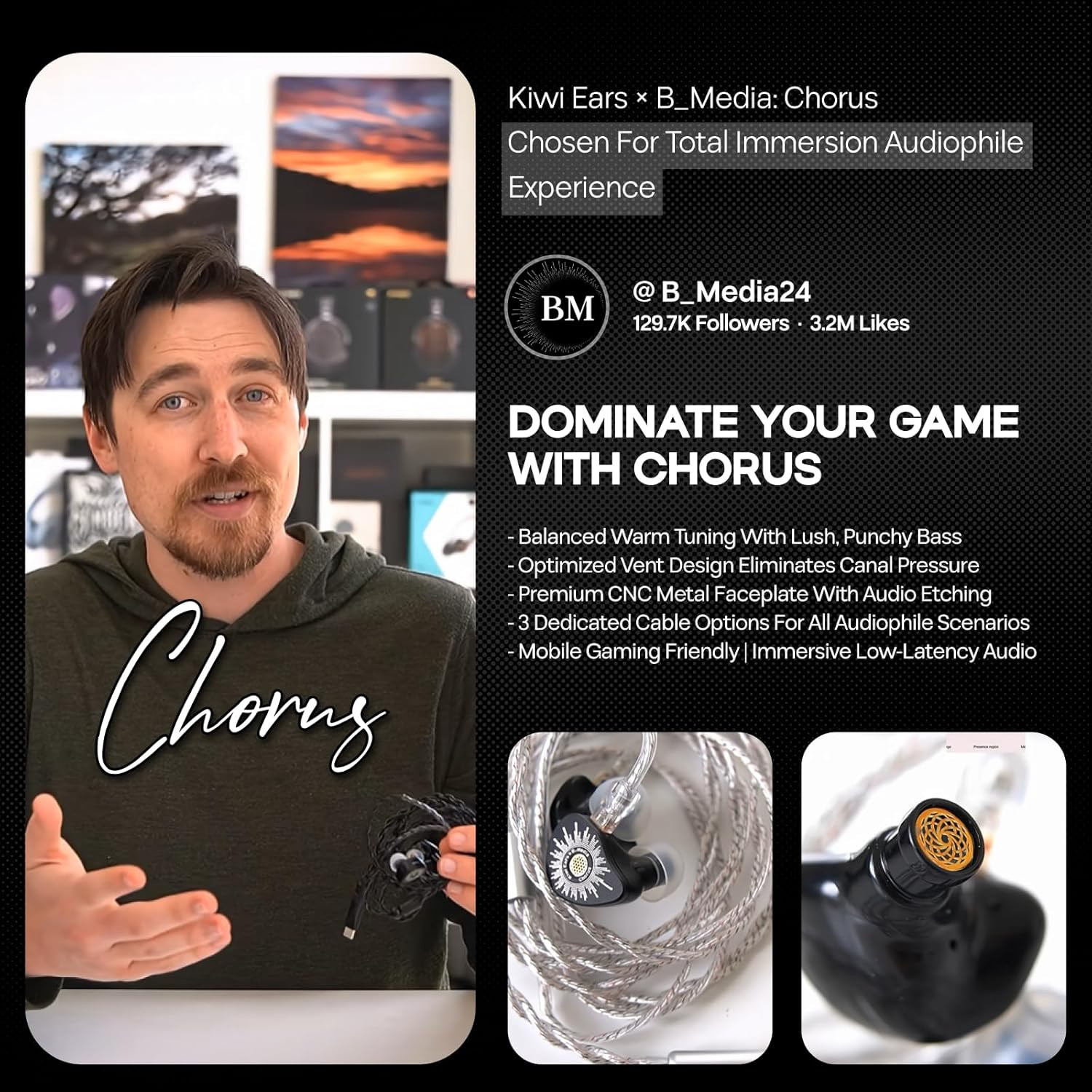 Kiwi Ears X B_Media: Chorus in Ear Monitor,Dlc Diaphragm Dynamic Driver Wired Ea