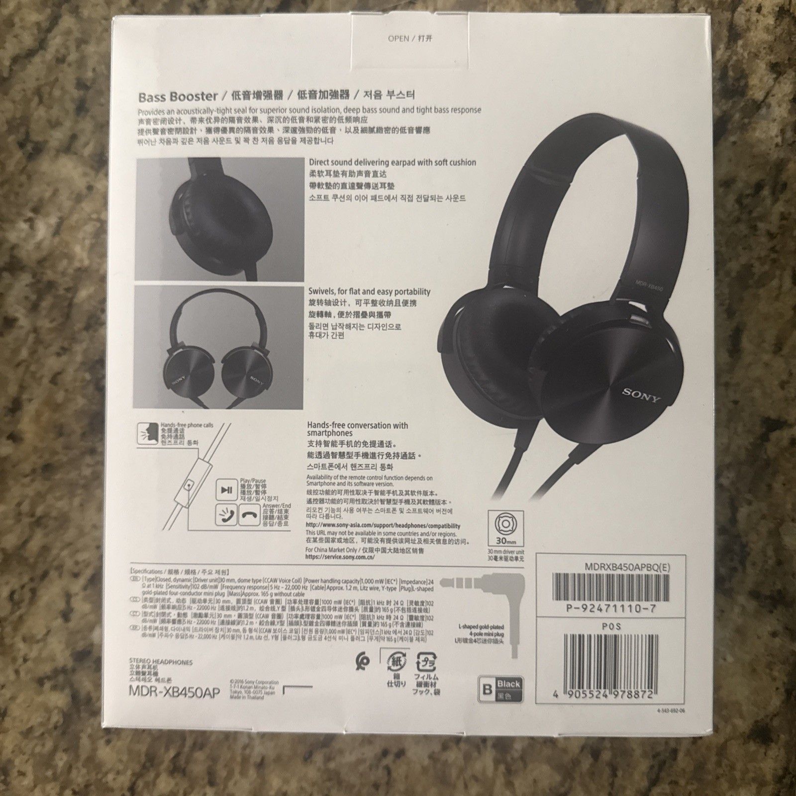 New Sony MDR-XB450AP Extra Bass Wired Swivel Fold Headphones In Line Microphone