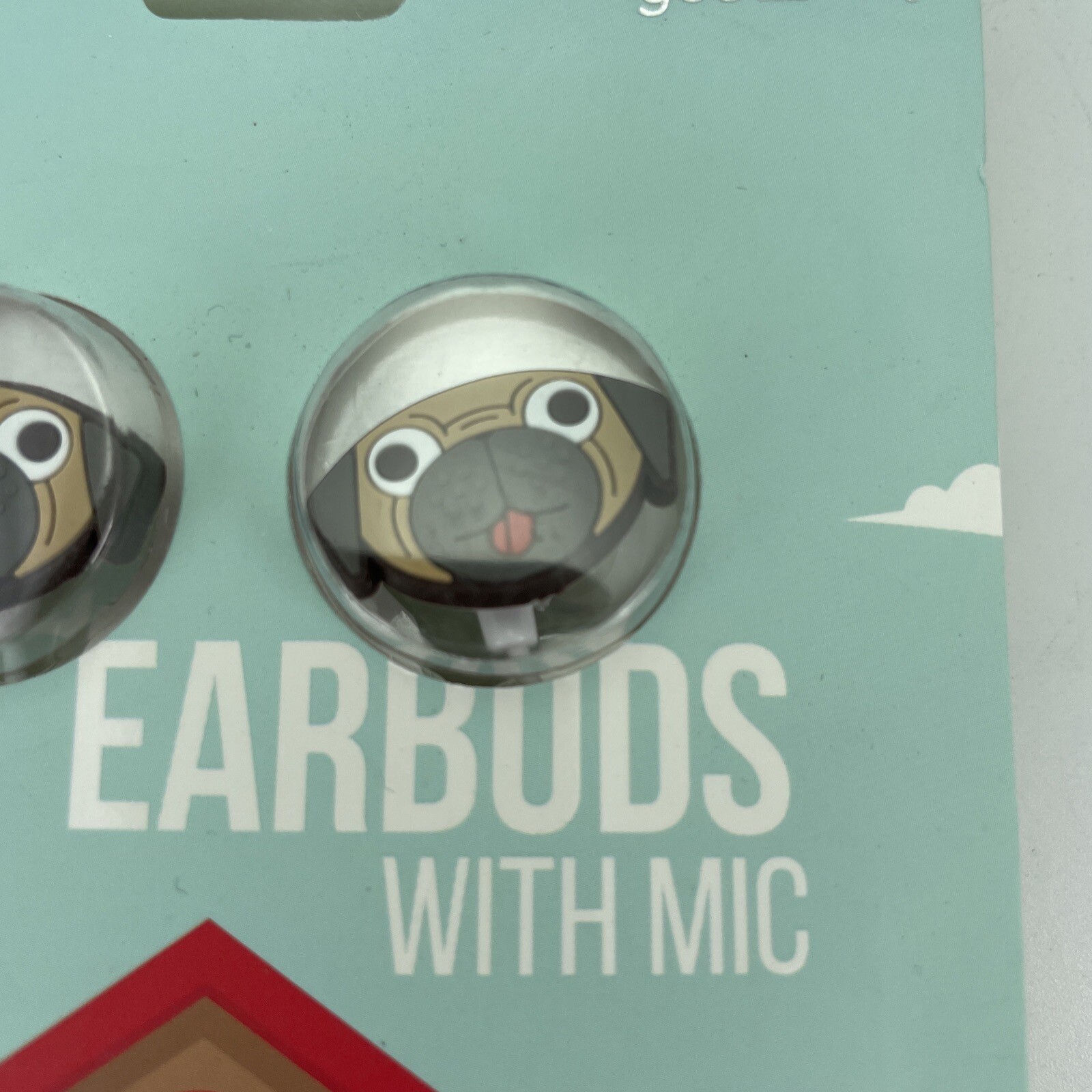 Gabba Goods Pug Dog Earbuds Headphones with Mic, White Cable NEW Sealed