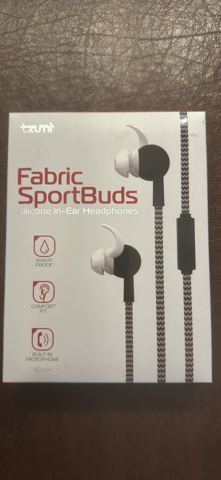 Four (4)Tzumi Fabric SportBuds BlackEarphones Comfort Fit W/Built In Microphone.