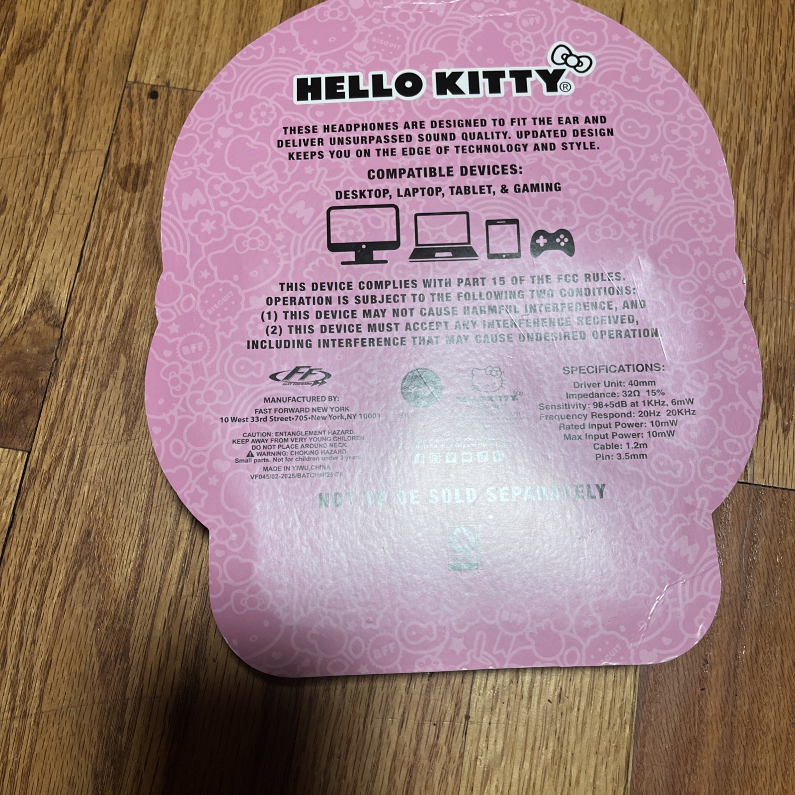 Hello Kitty On-Ear Stereo Headphones Pink Black Wired Laptop Tablet Gaming