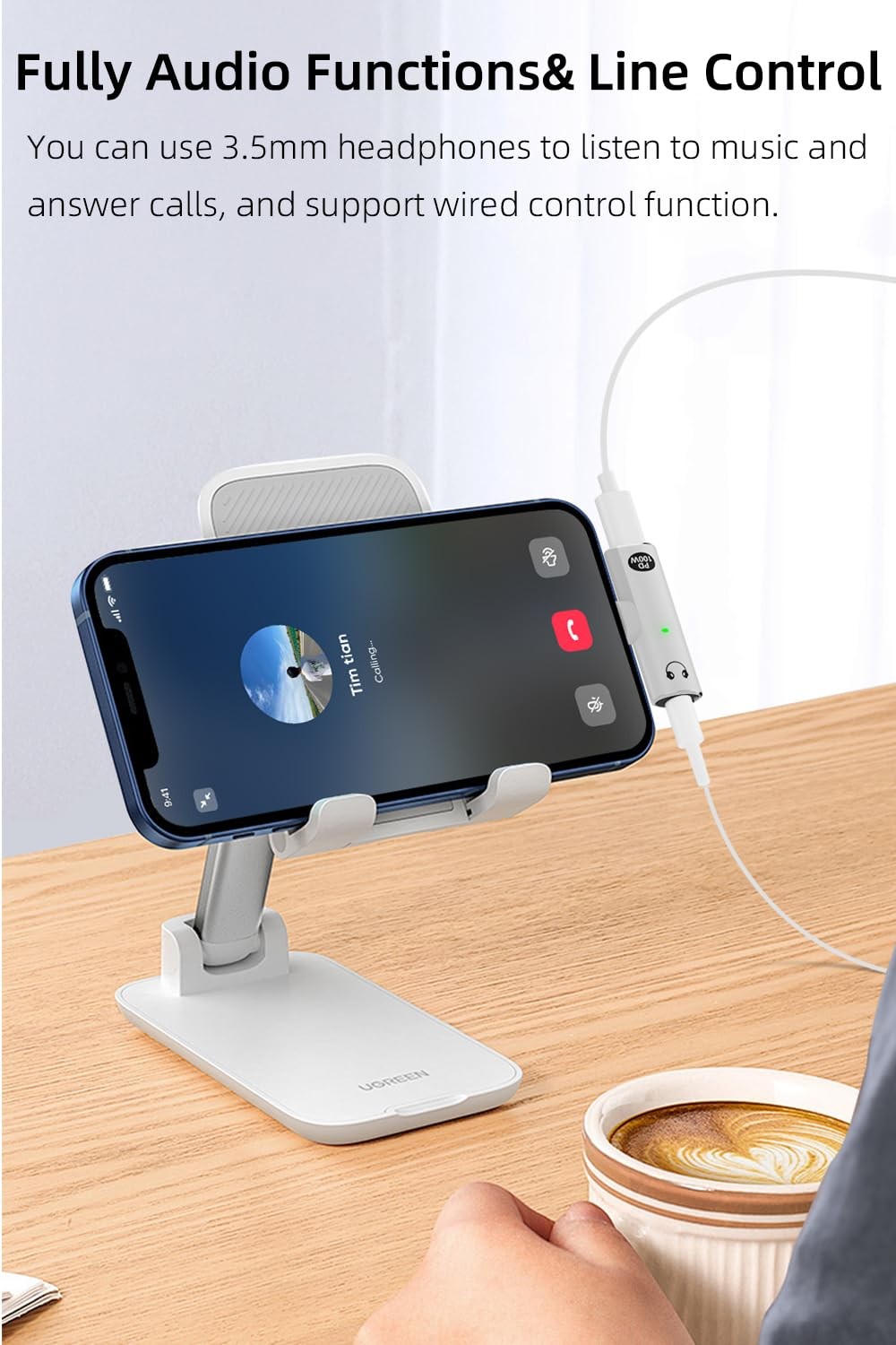 Jadebones USB C to 3.5mm Audio Jack Adapter with 100W Fast Charging, White | 2-i
