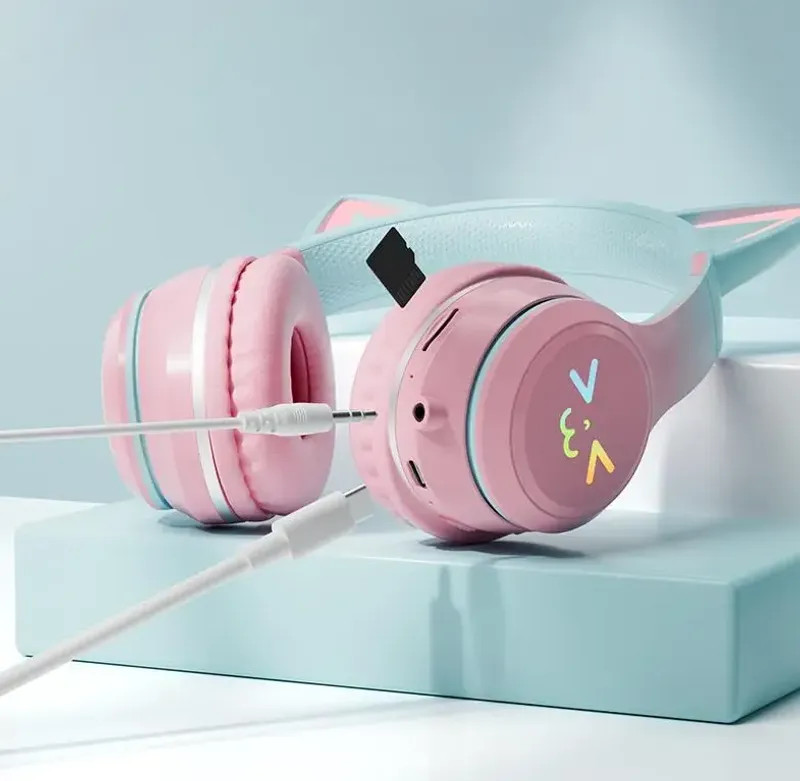 Cute Cat Ear RGB Shaded Wireless Headphones Bluetooth Earphones with