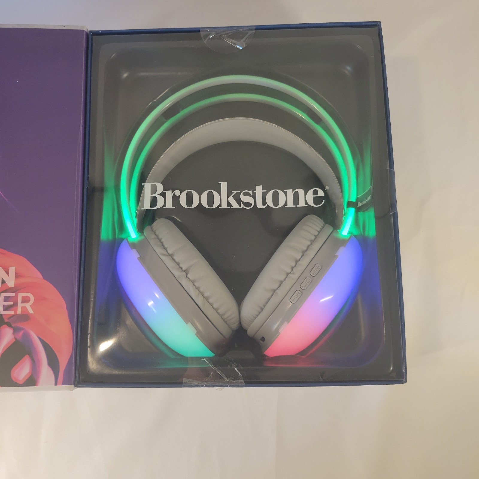 Brookstone Freestyle Glow Wireless LED Headphones Bluetooth Over-Ear White