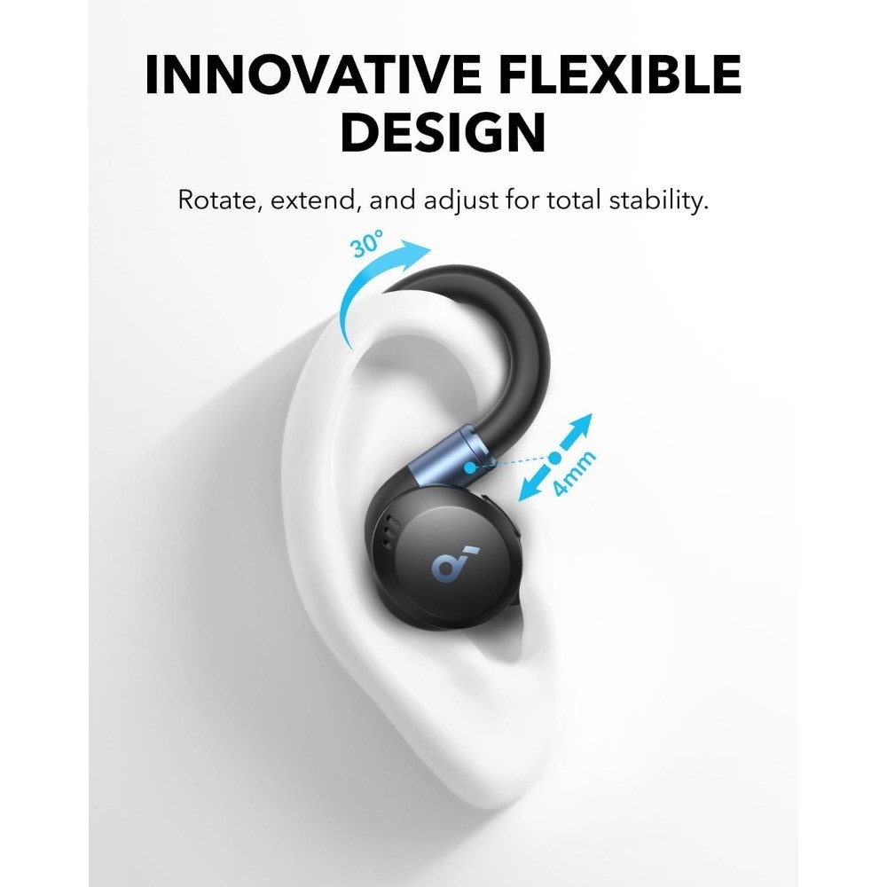 True Wireless Workout Earbuds with Rotatable Ear Hooks, Active Noise Cancelling,