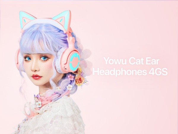 YOWU RGB 10 Color 2.4G Cat Ear Wireless Noise Canceling Headphones w/ Charger