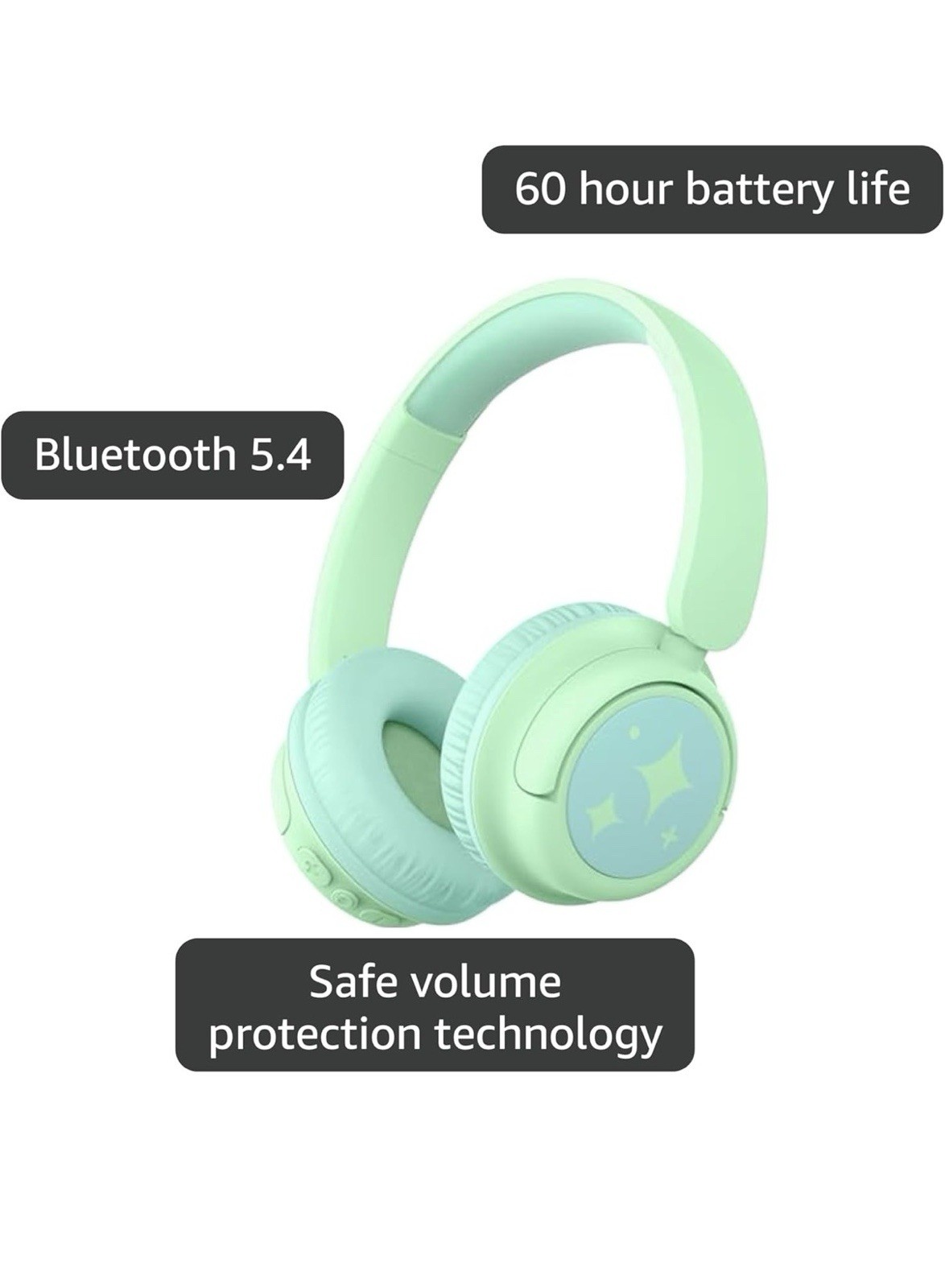 iClever BTH22 Kids Bluetooth Headphones, 60H Play Time, 74/85 dBA Light Green