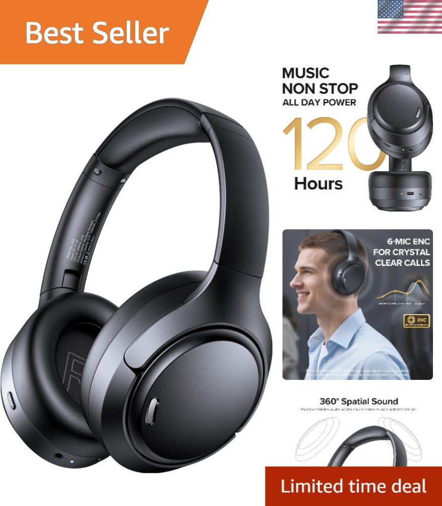 Low Latency Bluetooth 6.0 Over-Ear Headphones with ANC & Extended 120H Playtime