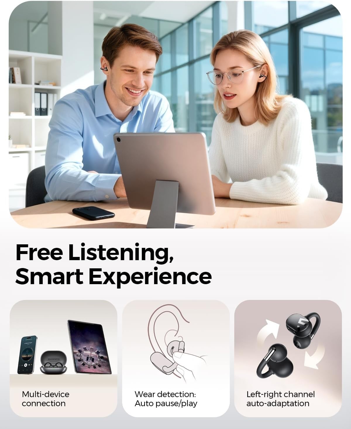 Soundpeats Clip1 Open Ear Wireless Earbuds with Dolby Audio, Hi-Res, Fast Charge