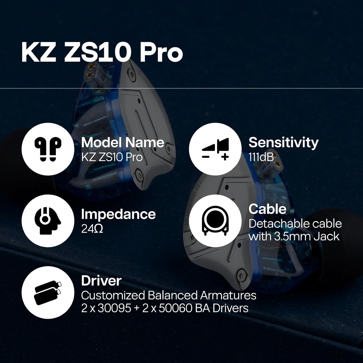 KZ ZS10 Pro, 4BA+1DD 5 Driver in Ear Monitor, HiFi