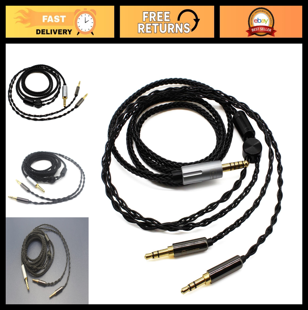 Balanced Upgrade Cable 4.4mm for Hifiman Headphones – Dual 3.5mm Male, 6.5ft Sil
