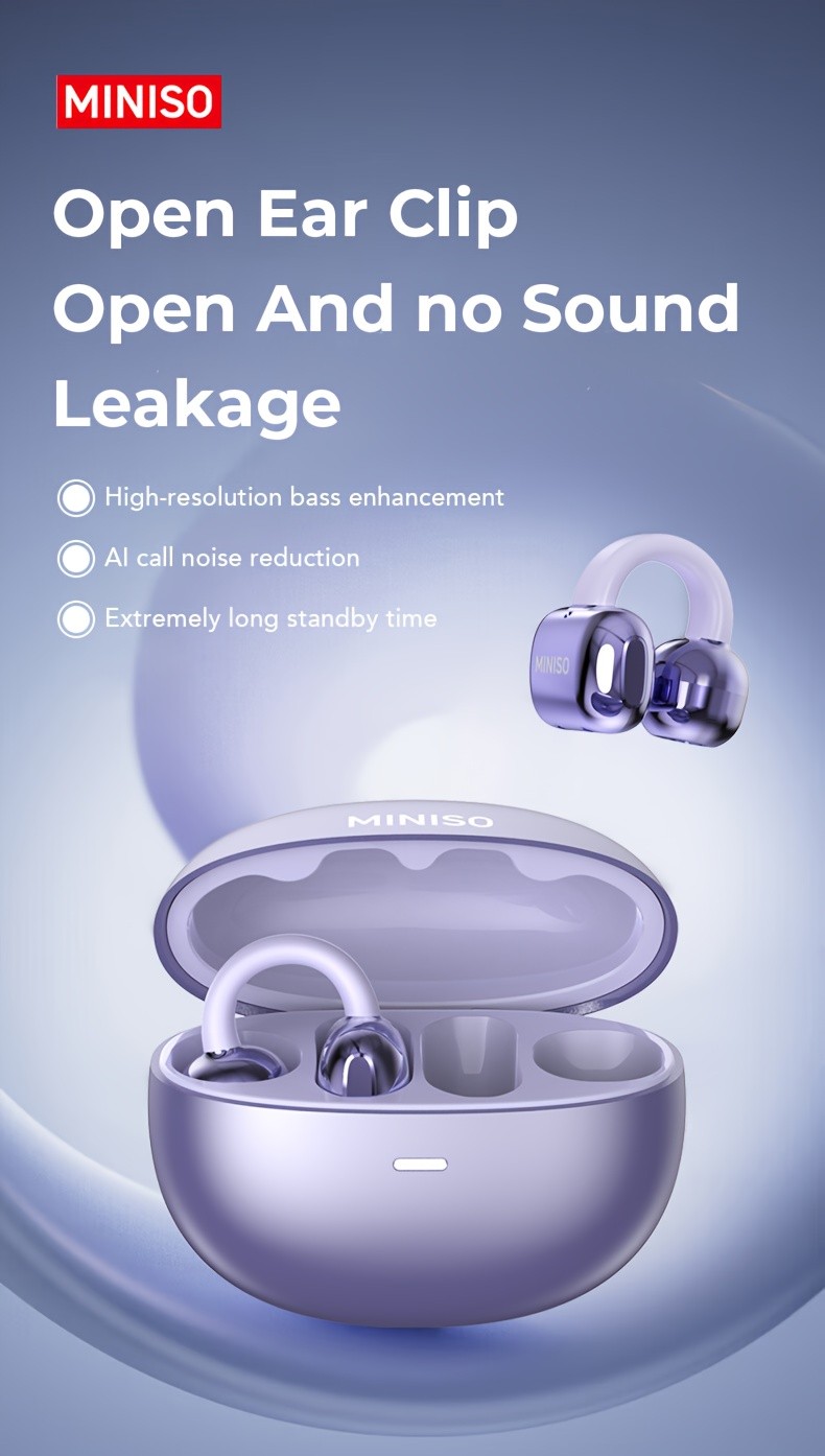 Miniso MS198 Wireless Clip-on Earbuds Bluetooth Headset AI Translator Headphones