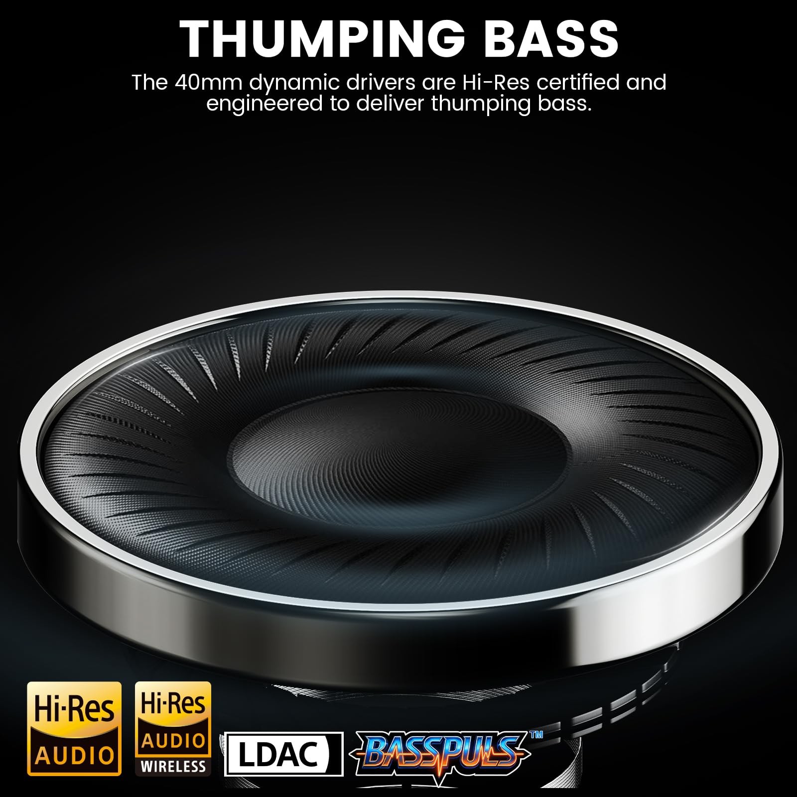 Hybrid Active Noise Cancelling Headphones, Bluetooth 6.0, 100H Playtime, Over