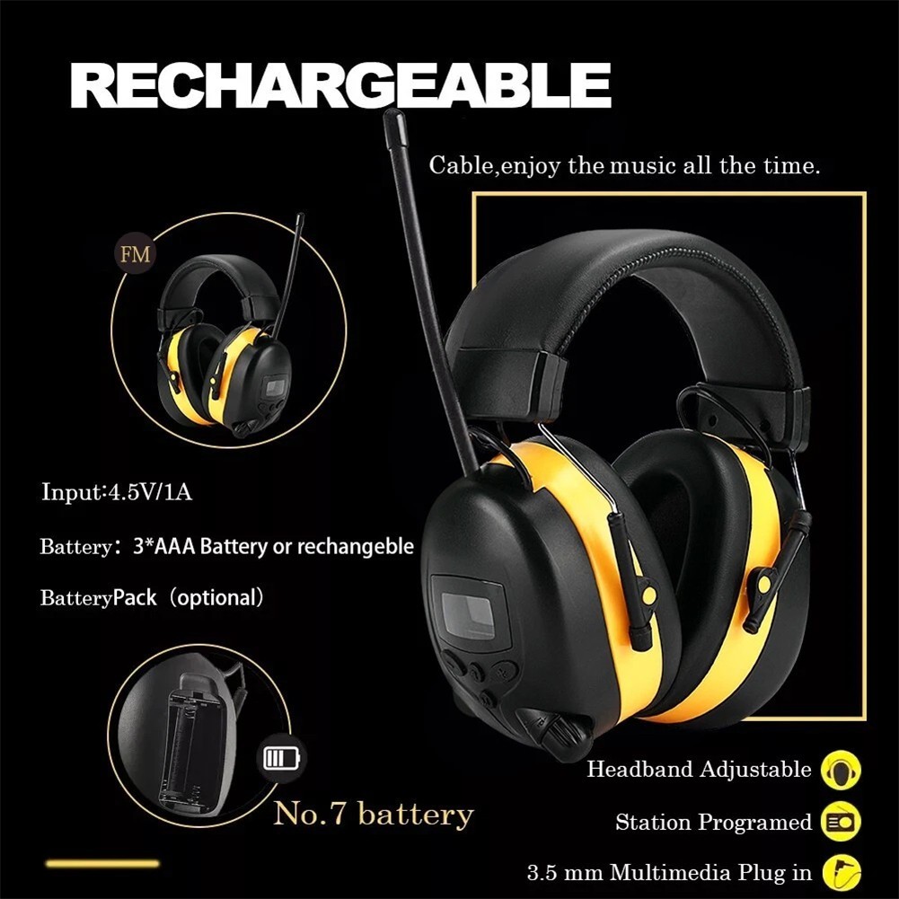 Bluetooth FM Radio Headphones with Digital Display 30Db Hearing Protection Safe