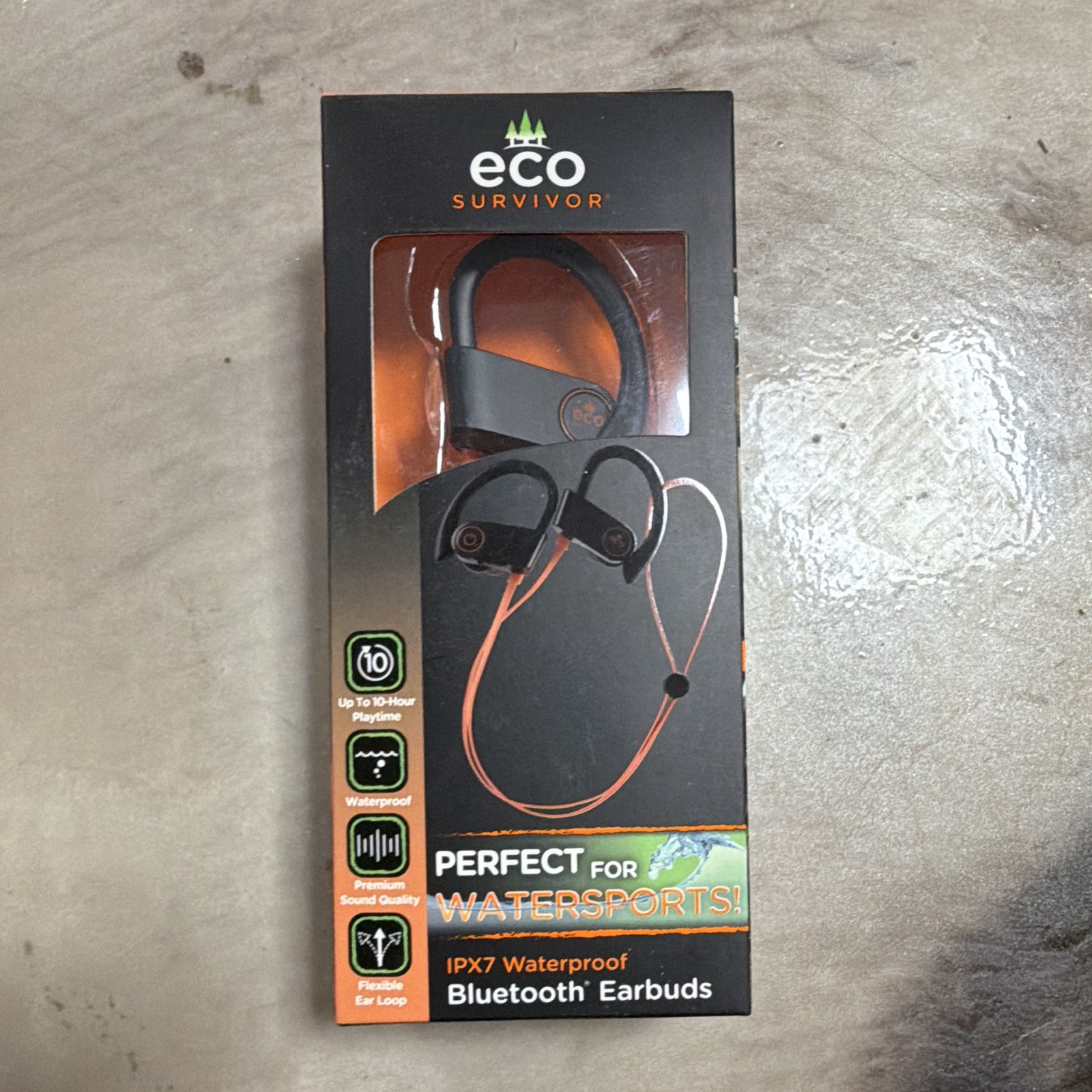 EcoSurvivor IPX7 Waterproof Bluetooth Ear-Hook Earbuds w/ Mic, Black/Orange