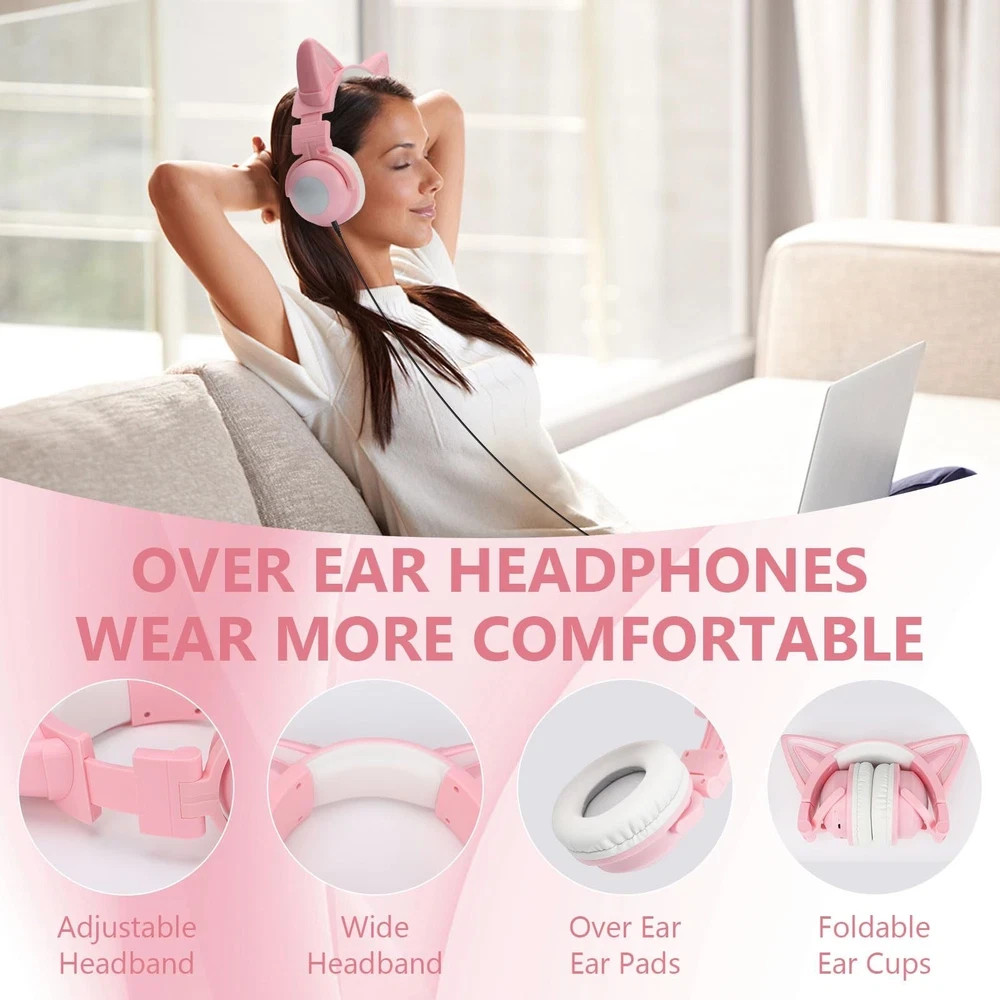 Cat Ear Bluetooth Headphones for Adult, Kids Lovely Headphones,Over Ear Wired…