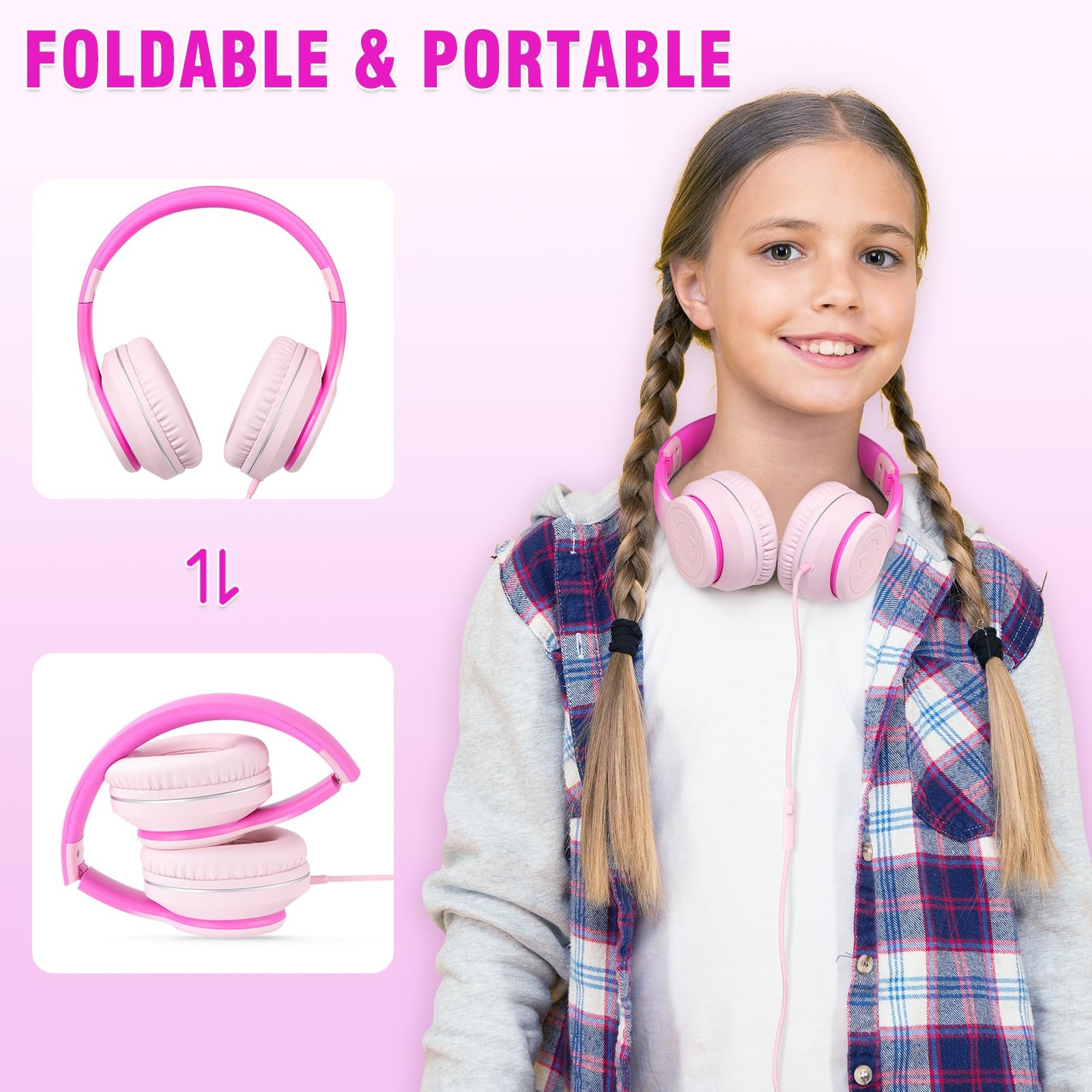 L22 Wired Headphones for Kids Girls Boys Women with Microphone Foldable 3.5mm…