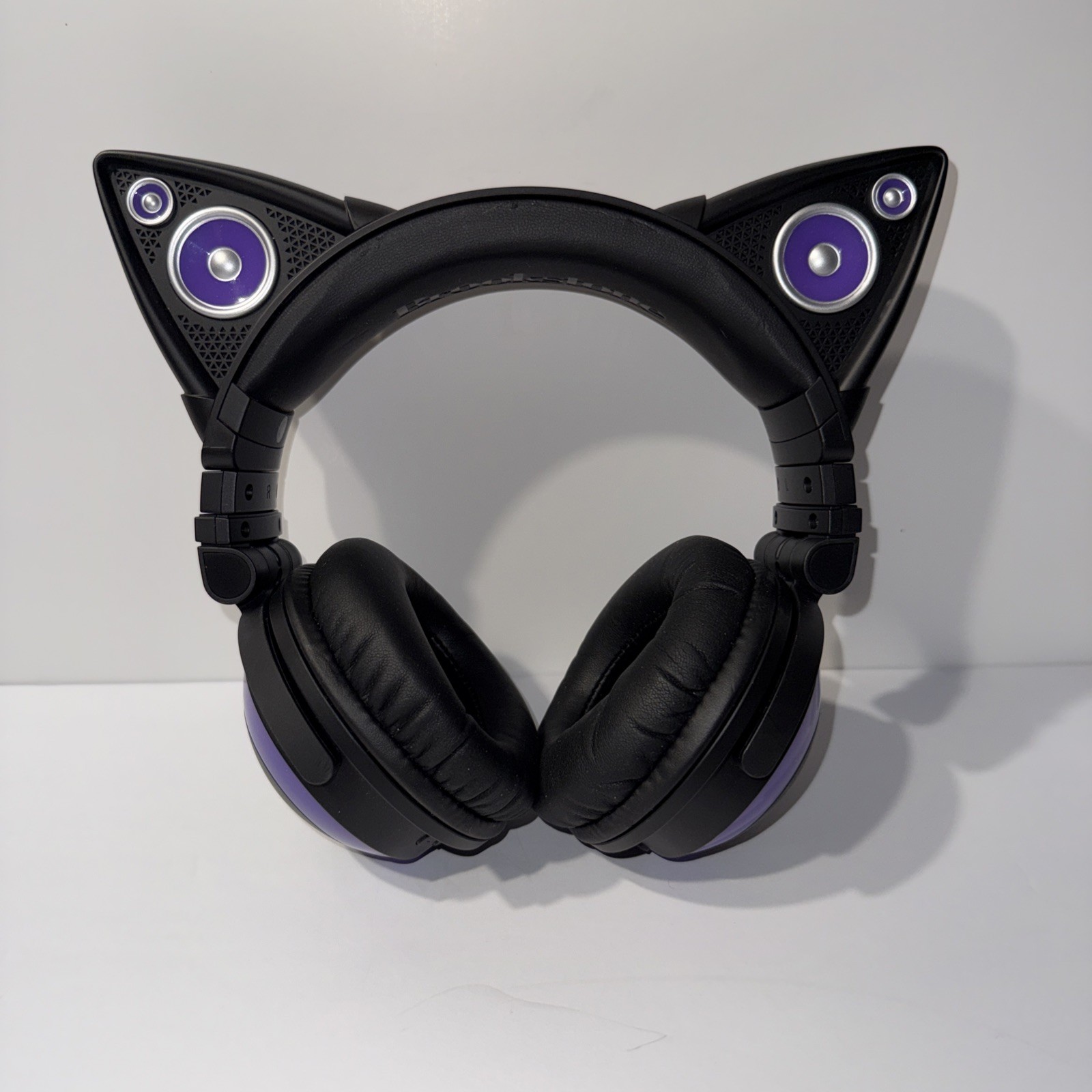 Brookstone Cat Ear Headphones Purple LED Headset w/ Mic