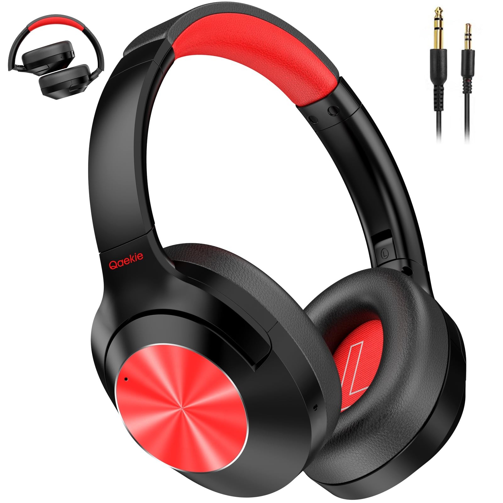 Hybrid Active Noise Cancelling Headphones – 2024 Upgraded Black and Red