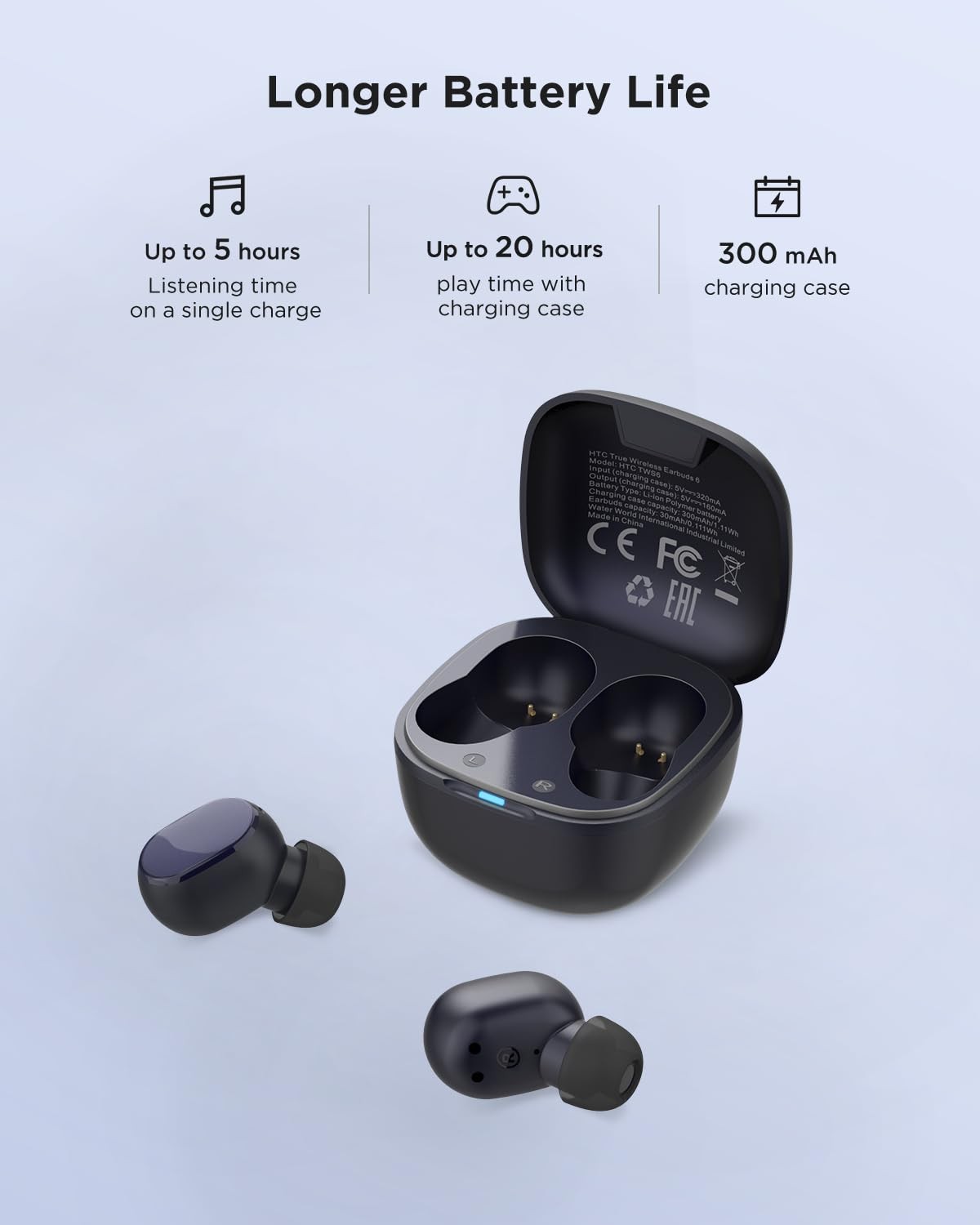 HTC True Wireless Earbuds 6 Bluetooth 5.3 in Ear Stereo Headphones Touch Control