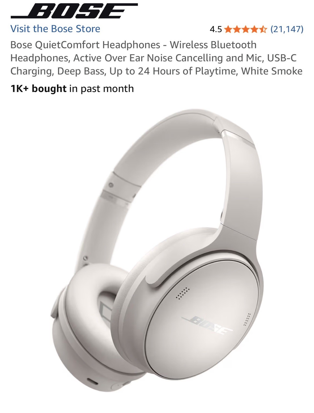 Bose Quiet Comfort Headphones White Smoke