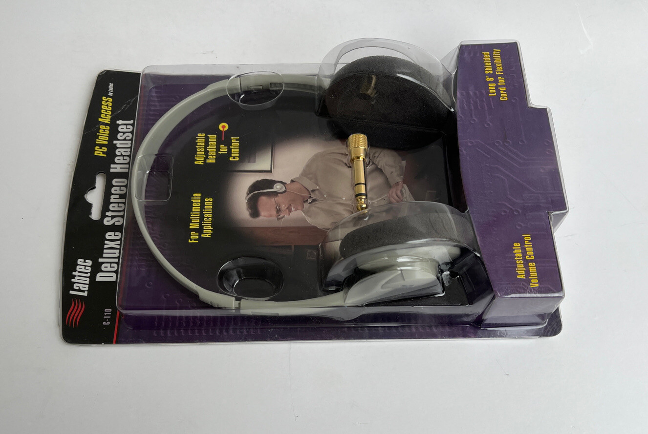 Labtec C-110 Stereo Headphones with Volume Control 3.5mm Gold Plug New In Box