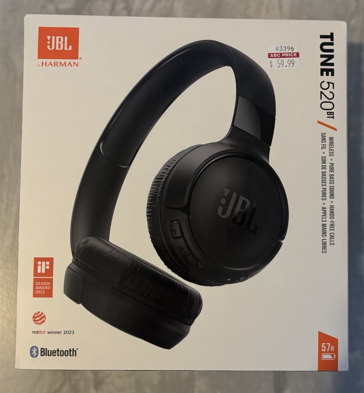 JBL Tune 520BT Wireless On-Ear Headphones Bluetooth 5.3, 57H Battery Black (NEW)
