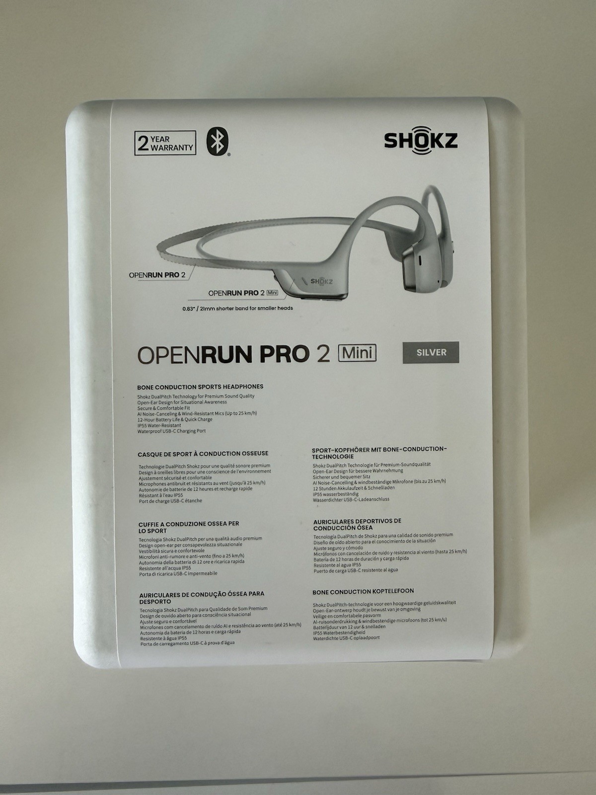 Shokz OpenRun Pro 2 Mini Bone Conduction Bluetooth Headband Headphones Silver
